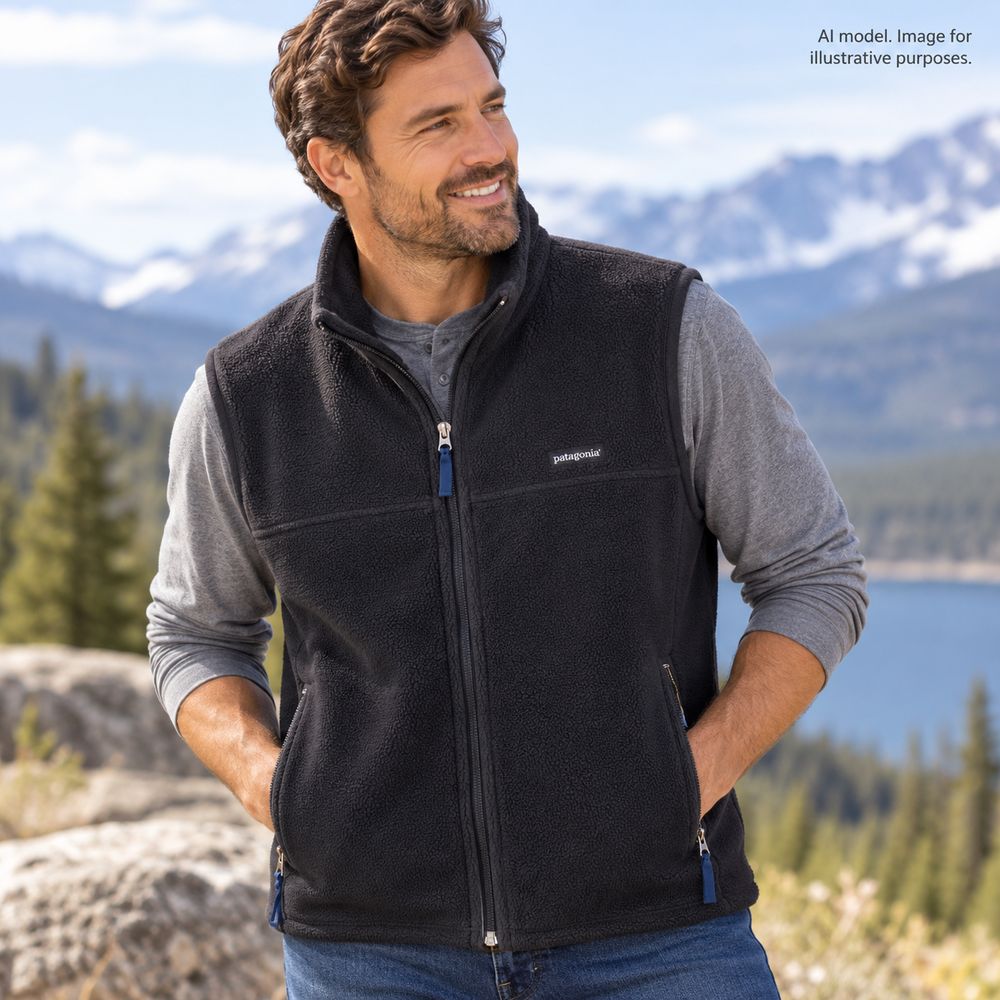 Patagonia Vest Mens XL Black Synchilla Fleece Full Zip Pockets Mock Neck Logo